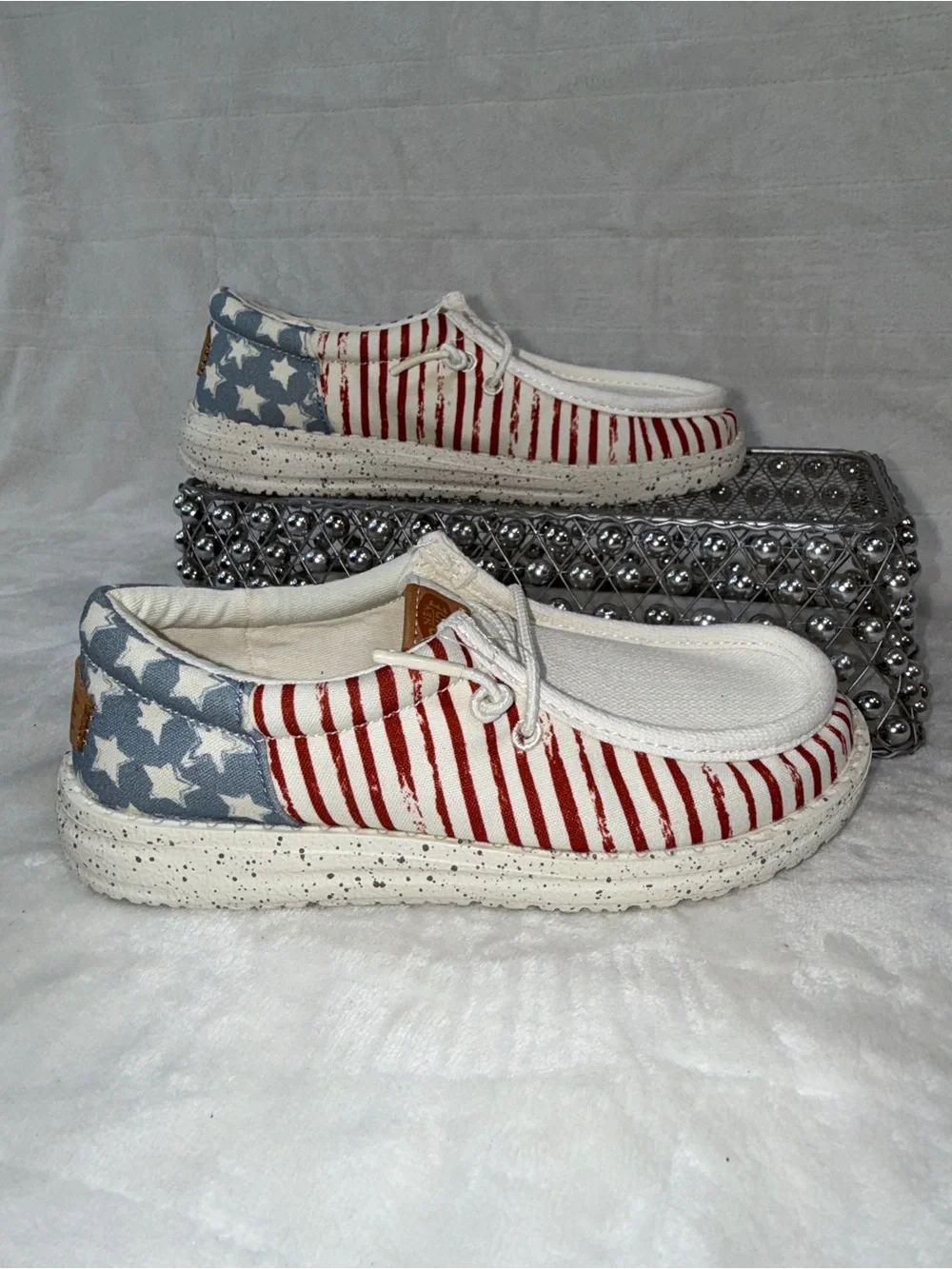 🇺🇸 Hey Dude Wally Kids Patriotic American Flag Shoes 13C NWT 🇺🇸
